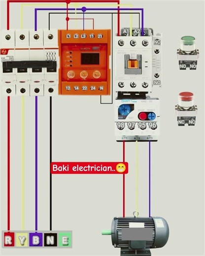 3-phase motor complete wiring /connector+olr+relay full setup connection #3phasemotor #wiring#shorts