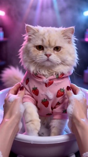 Cute kitten taking a bath