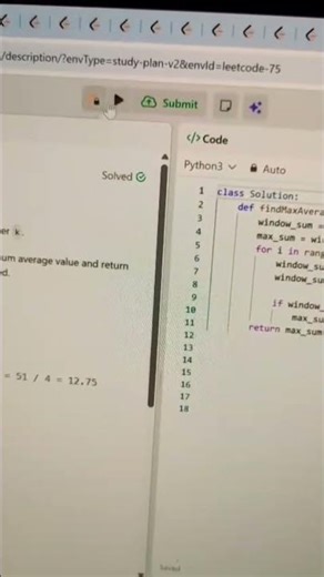 Maximum Average Subarray I Using Sliding Window Approach #python #slidingwindow #leetcode75 #coding