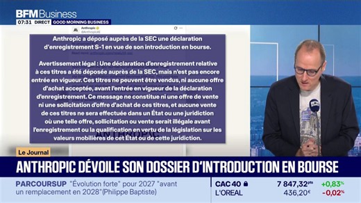 Anthropic dévoile son dossier d'introduction en bourse