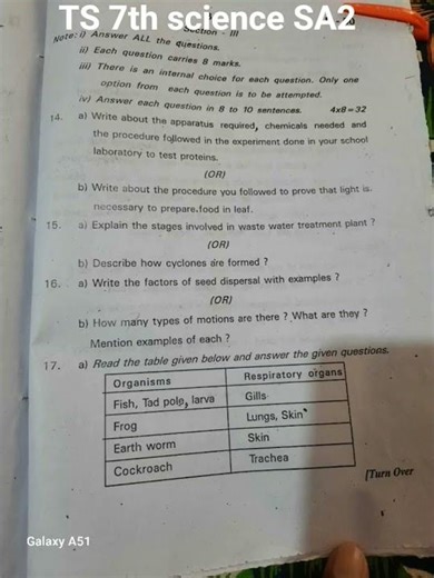 TS 7th class SCIENCE sammative assessment-2 part A and B