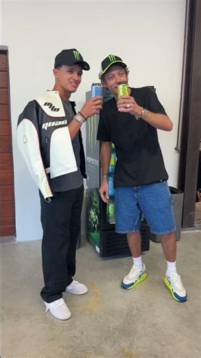 Lando Norris & Valentino Rossi trying each other's monsters 🤝