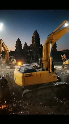 Excavator Disaster! 🚧 Heavy Equipment Fails in Muddy Trench at Night