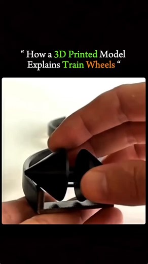 Neural Scratches | AI ASMR on Instagram: "This exaggerated 3D printed model perfectly shows how train wheels work. The design highlights how the tapered shape of the wheels helps trains stay on track, especially around curves, using simple physics and smart engineering. #train #tech #technology #history #technologytrends facts innovation experiments experiment commercial usa knowledge physics"