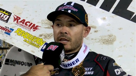 Kyle Larson reacts after scoring big money High Limit International win at Perth Motorplex