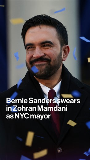Sen. Bernie Sanders delivered the oath of office to Zohran Mamdani, swearing him in as New York City’s 112th mayor on the steps of City Hall bloom.bg/493d41x | Bloomberg