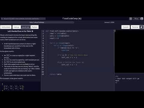 FreeCodeCamp - Daily Challenge - Python - Left Handed Seat at the Table - January 3, 2026