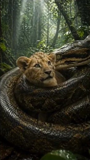 Giant Python Swallows a Lion | AI Jungle Story 😱 || #shorts