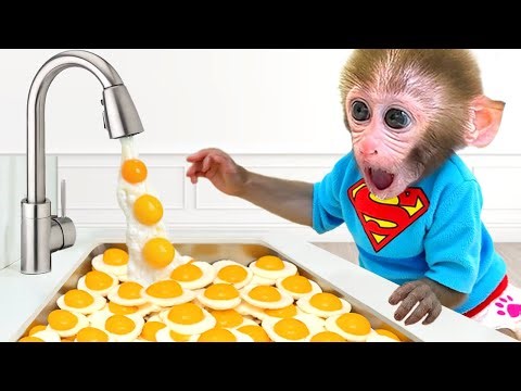 Monkey Baby Bon Bon with the little duckling fly up into the sky using jetpack retrieve the balloon