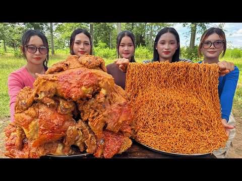 Amazing cooking  spicy noodle and crispy deep fried chicken recipe | Amazing video