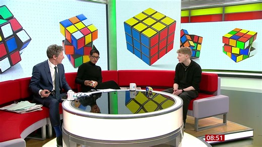 Can you solve a Rubik's Cube in 10 seconds? On #BBCBreakfast Aidan Grainger who holds the national record for solving the cube in the quickest time https://www.bbc.co.uk/news/topics/c9r9m51ne18t | BBC Breakfast