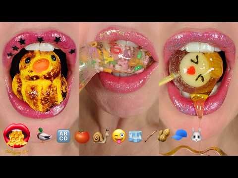 Satisfying ASMR Eating Emoji Food Challenge Wax Candy Frozen Honey