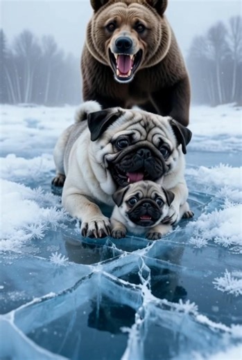 Rescue pugs from an ice trap... The bear was too close 😭 #pug #rescue #viralshorts #pets #animals