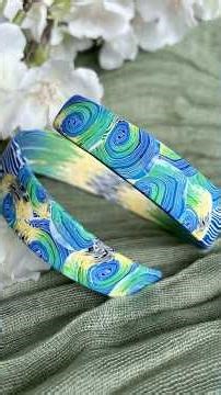 Wrapped Polymer Clay Bangle - Starry Night Cane Technique