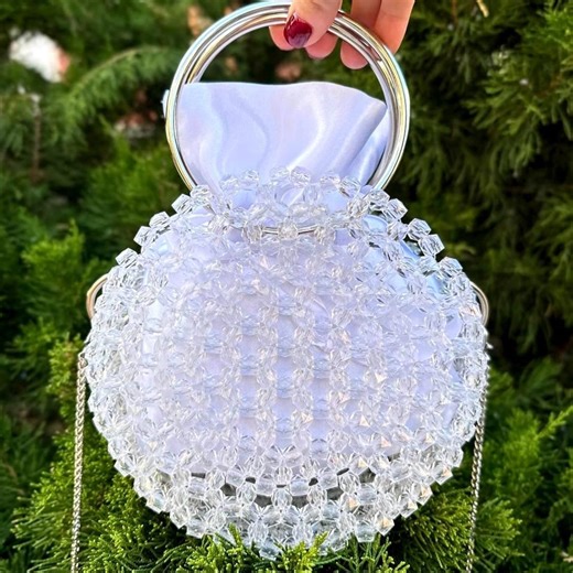 Clear Beaded Circle Bag With Long Chain Strap and Round Handles for Bride - Etsy Canada