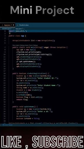 how to create Student Management system using oops in java mini project #coding #java #code #shorts
