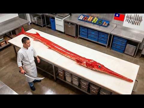 Alien fish cutting skills turn red cornetfish into sashimi