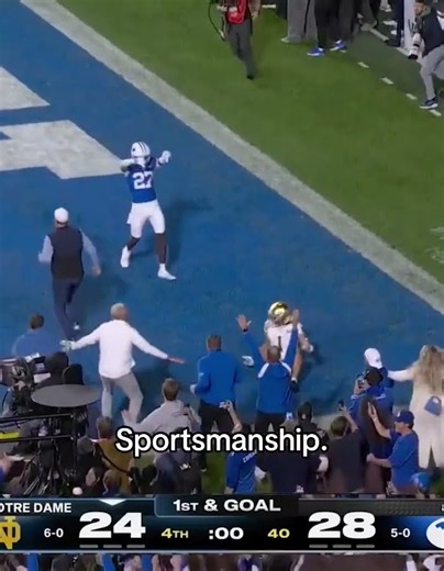 BYU's Matthias Leach took a moment to help up Notre Dame's Jaden Greathouse 🫶