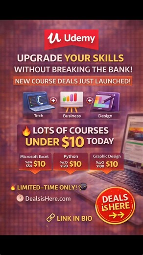 📚 Upgrade Your Skills for Less! Looking to learn something new without breaking the bank? Udemy has launched fresh discounts on top-rated courses across tech, business, design, and more. 🔥 Many popular courses are under $10 today — perfect time to invest in yourself. ✅ Verified deals ✅ Limited-time discounts ✅ Learn at your own pace 🔗 See all Udemy deals → https://www.dealsishere.com/store/udemy-promo-codes/ #Udemy #LearningDeals #OnlineCourses #SkillUpgrade #DealsisHere AffiliateDeals | Deal