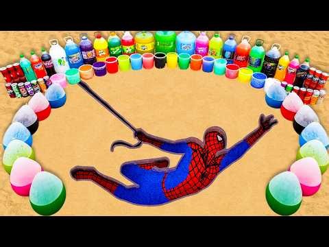 Big Toothpaste Eruption from Spiderman pit, Balloons Fanta, Mtn Dew, Mirinda, Coca Cola vs Mentos