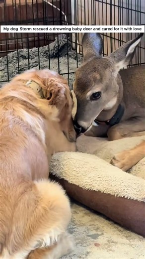My dog ​​saved the baby deer from drowning. #deer #animals #shorts