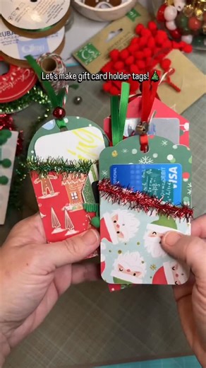 Amanda Jane | Craftee on Instagram: "This is your sign to make cute and easy gift card holders 🎁 Cut a tag on the diagonal, layer it up, and create the easiest gift card holder ever! #giftcardholder #christmascrafts #handmadechristmas #papercrafting"