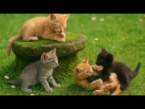 Cute kittens playing together in the meadow - Cat sounds - Cat videos