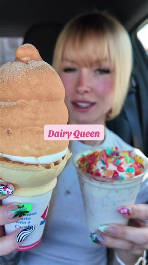 Dairy Queen NEW Cinnamon Toast Crunch dipped cone and their fruit pebble shake! 🔥🌈🍦 @Dairy Queen #mukbang #mukbangeatingshow #dairyqueen #cinnamontoastcrunch #jillyeats