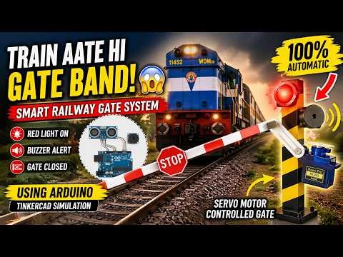 🚆 Train Aate Hi Gate Band! 😱 Smart Railway Gate System using Arduino (Tinkercad)