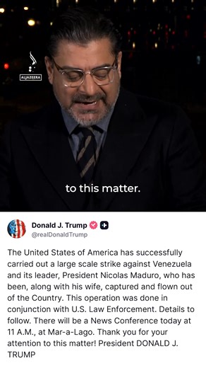 US President Donald Trump has posted on his Truth Social platform that Venezuelan President Nicolas Maduro and his wife have been "captured and flown out of the country." Al Jazeera’s Shihab Rattansi reads Trump's statement. | Al Jazeera English