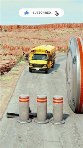 Colorful Cars & School Bus & Ambulance Van vs Giant Pit Bollards - BeamNG.Drive #shorts #viral