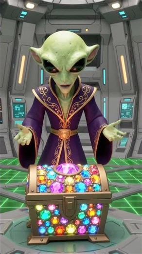 An alien destroys treasure with a laser-gun