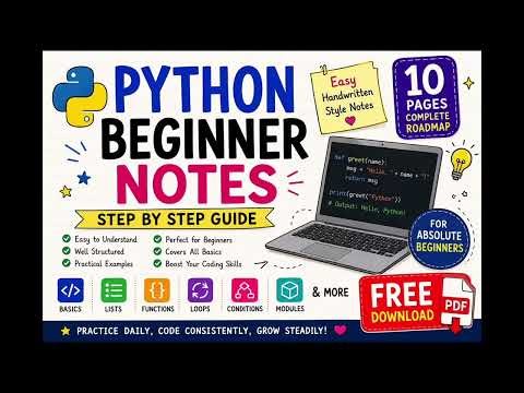 🐍Python Beginner Notes FREE PDF🔥10 Pages Complete Roadmap. Comment “PDF” to get notes 💬.