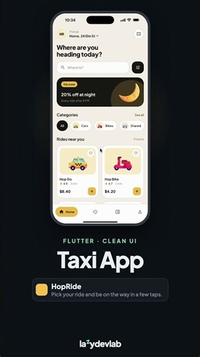 Taxi App Design, Built in Flutter