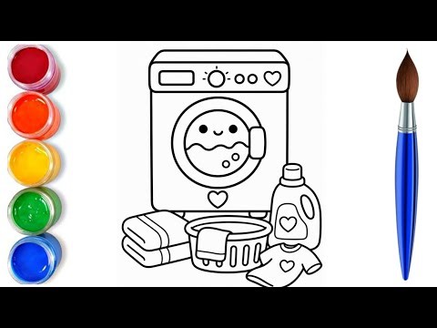 How to draw easy washing machine and all items washing| easy drawing