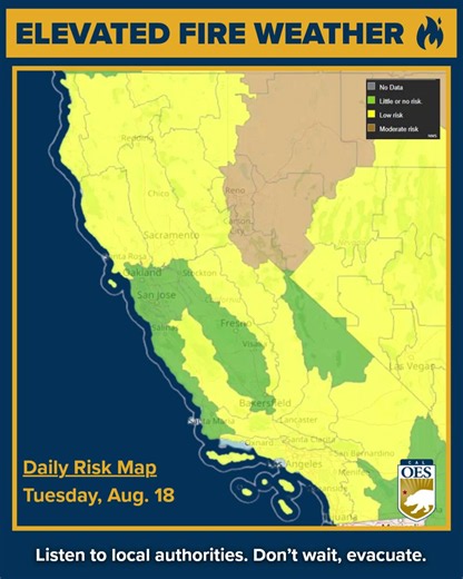 While seasonal temps have returned to most of the state, elevated fire risk continues into the coming weekend, especially in inland areas of Southern California. Dry conditions and low humidity can make fire starts easier and spread rapidly. Stay alert, stay prepared, and sign https://t.co/Me2ep2VoWL