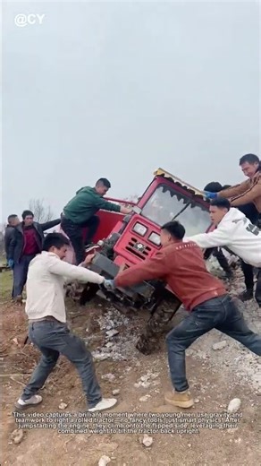 "Genius Tractor Flip Trick! 🚜 How 2 Guys Right a Rolled Tractor in Minutes ↓"