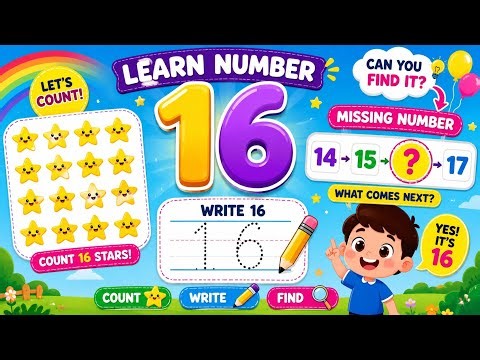 Learn Number 16 | Counting & Writing Number 16 | Numbers for Kids 🌈✏️