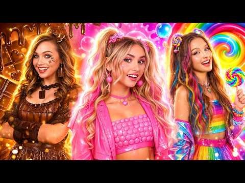 Bubble Gum vs Chocolate vs Candy Challenge! Sweet Girls in Real Life