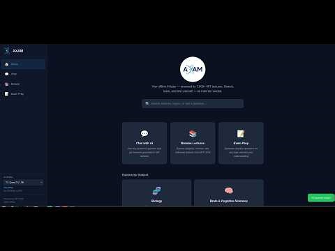 Axam Demo & current state: Apr 12 | Offline AI Education is HERE | MIT Lectures, No Internet Needed