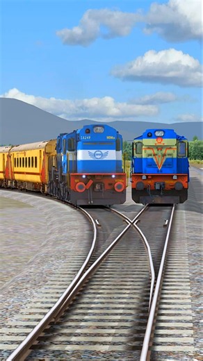 TWO TRAINS CROSSING EACH OTHER ON SAME TRACKS #train
