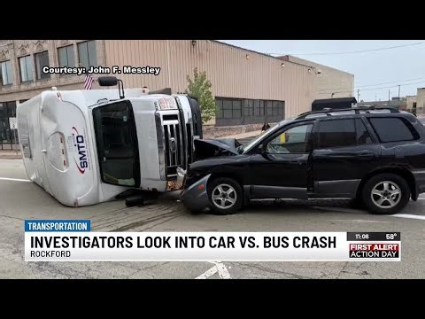 Crash involving bus and car at W. Jefferson and N. Church Street in Rockford