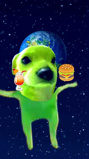 alien dog eating fast food at space.