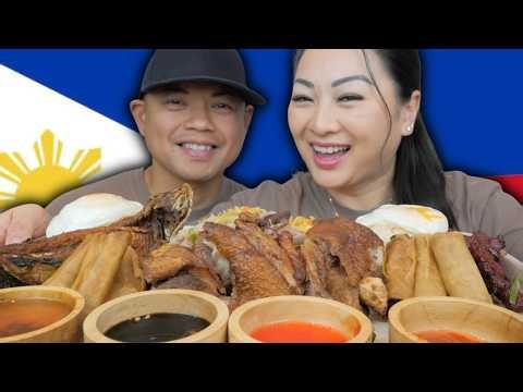 Filipino Mukbang *Crispy Pata, Filipino Breakfast, Lumpia with Pancit | N.E Let's Eat