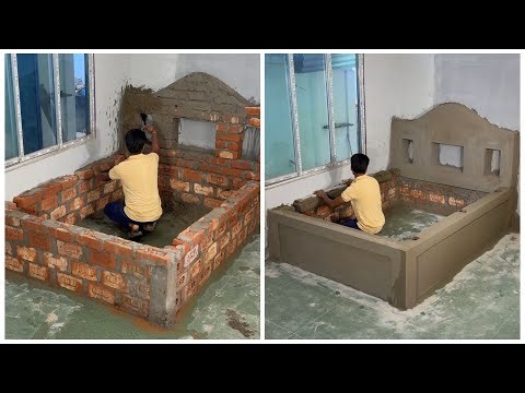 DIY Cement Bed Frame from Bricks 😲 |     Easy Brick Construction Tutorial
