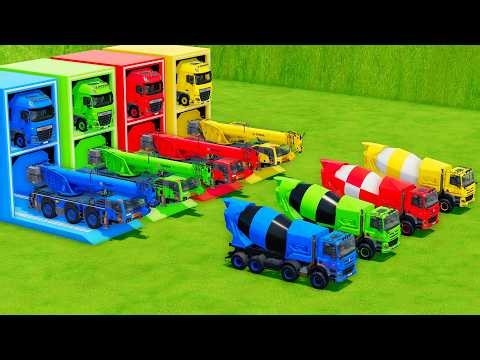 Garage with Colors - ALL MIXER TRUCK WITH DOUBLE FLATBED TRAILER TRUCK, DAF, TEREX, TATRA - FS22