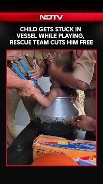 Viral Video | Child Gets Head Stuck In Aluminium Vessel While Playing, Rescue Team Cuts Him Free