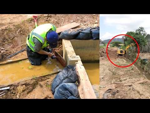 【冠水ギリギリ…】泥流しが捗る水門建設！そして、ひっちゃんユンボ泥に落ち、はまる！！【第三回金城川掃除】