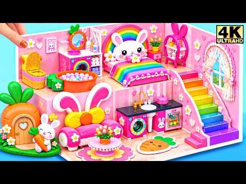🐰💗 How I Made a Miniature Pink Bunny Dream House with Relaxing DIY Craft 🌈 | DIY Miniature House
