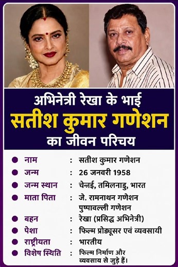अभिनेत्री रेखा के भाई सतीश कुमार गणेशन का जीवन परिचय ‼️ biography of Satish#ytshorts #gk#actress